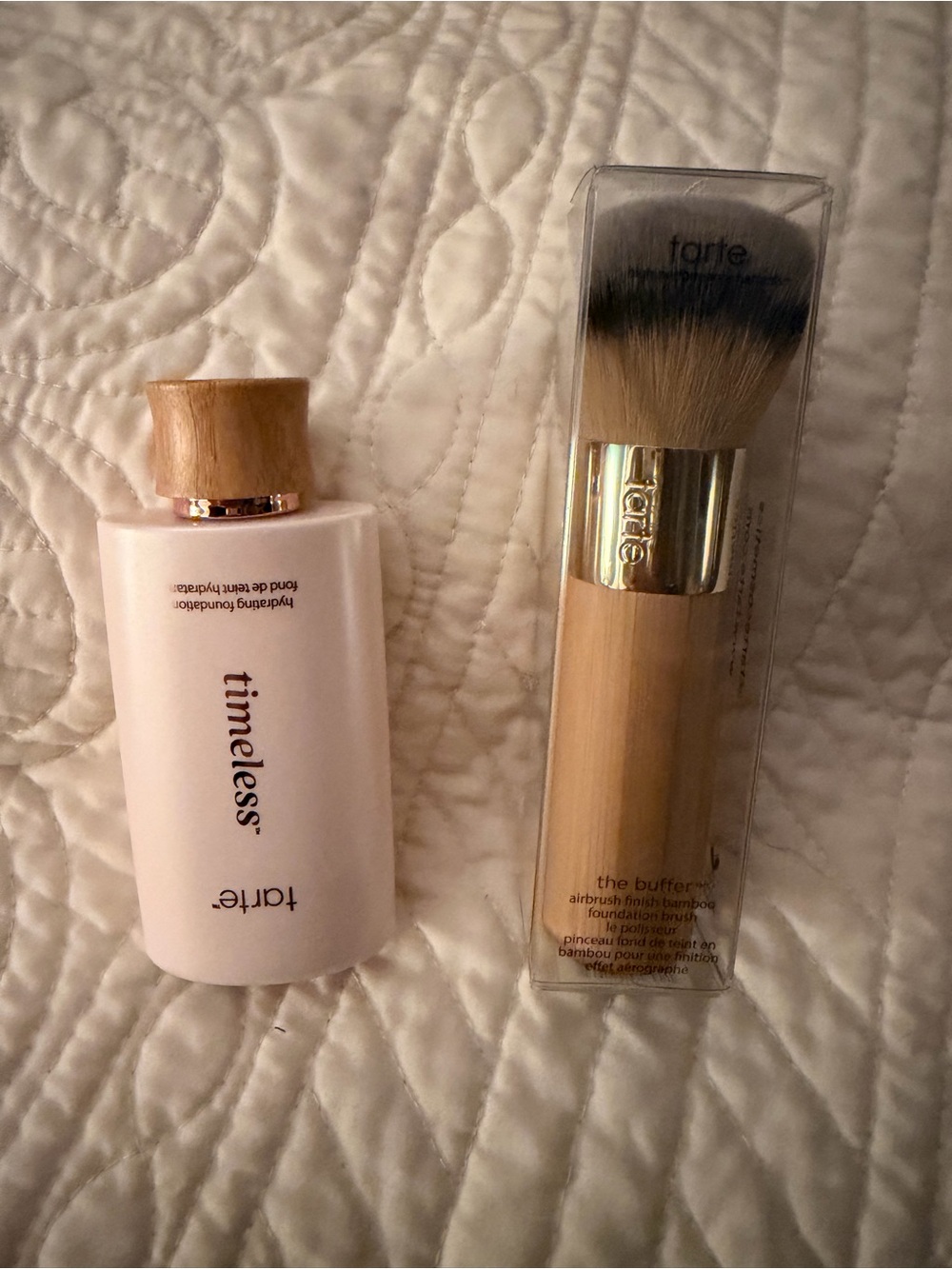 Tarte Timeless Hydrating Foundation in Light Medium Beige with Buffer Brush